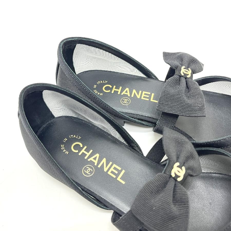 未使用 CHANEL シャネル G46701 ココマーク リボン メリージェーン フラット 靴 サンダル ブラック レディース【中古】 | CHANEL | 07
