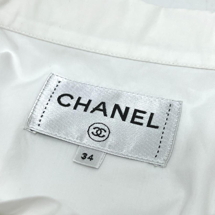 CHANEL シャネル P59362 ラインストーンボタン フリル アパレル ブラウス 長袖 18A ブラウス ホワイト レディース【中古】の画像
