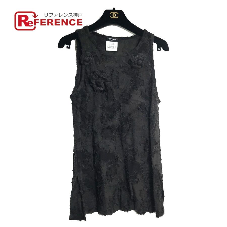美品 CHANEL シャネル カメリアモチーフ ノースリーブトップス ワンピース アパレル 袖なし キャミソール ブラック レディース【中古】 | CHANEL
