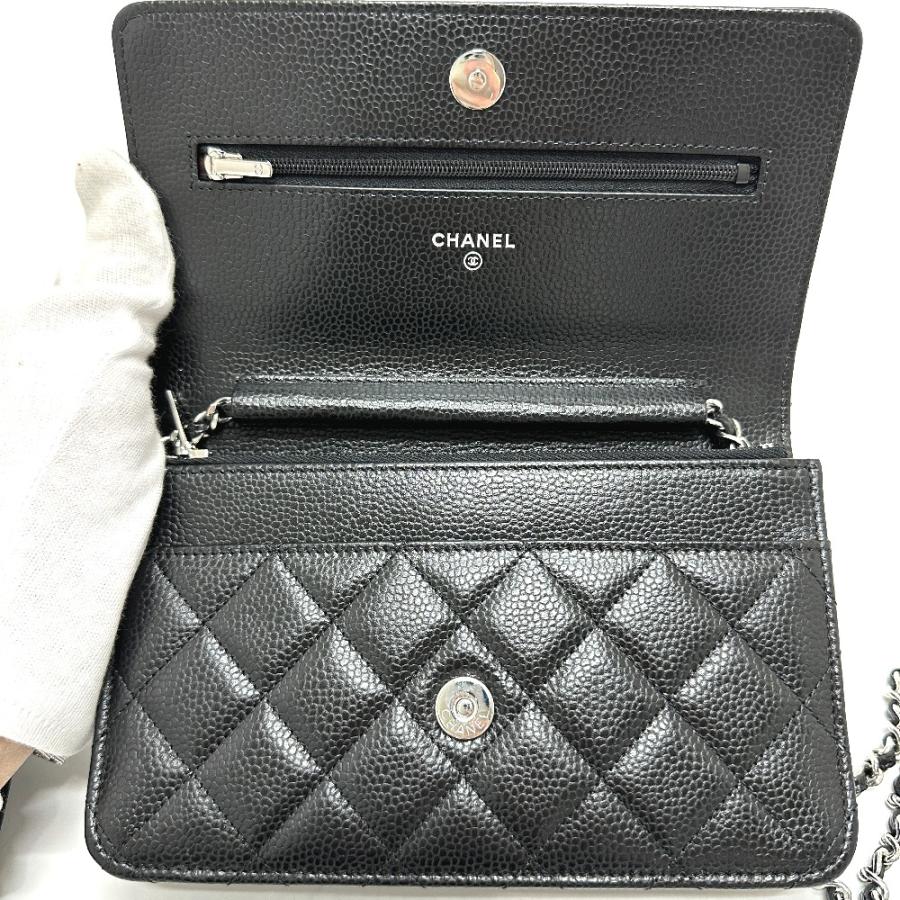 シャネル CHANEL ココマーク クラシック チェーンウォレット AP0250 マトラッセ 斜め掛け カバン ショルダーバッグ キャビアスキン ブラック 美品 CHANEL（シャネル） ショルダーバッグ チェーンウォレット AP0250