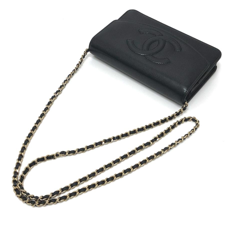 未使用 CHANEL シャネル メティエダールコレクション グレインド シャイニー チェーンウォレット ショルダー ブラック レディース【中古】_7