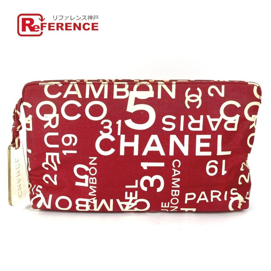 CHANEL シャネル ロゴ メイクポーチ 化粧ポーチ カバン クラッチバッグ バイシーライン ポーチ レッド レディース【中古】 | CHANEL