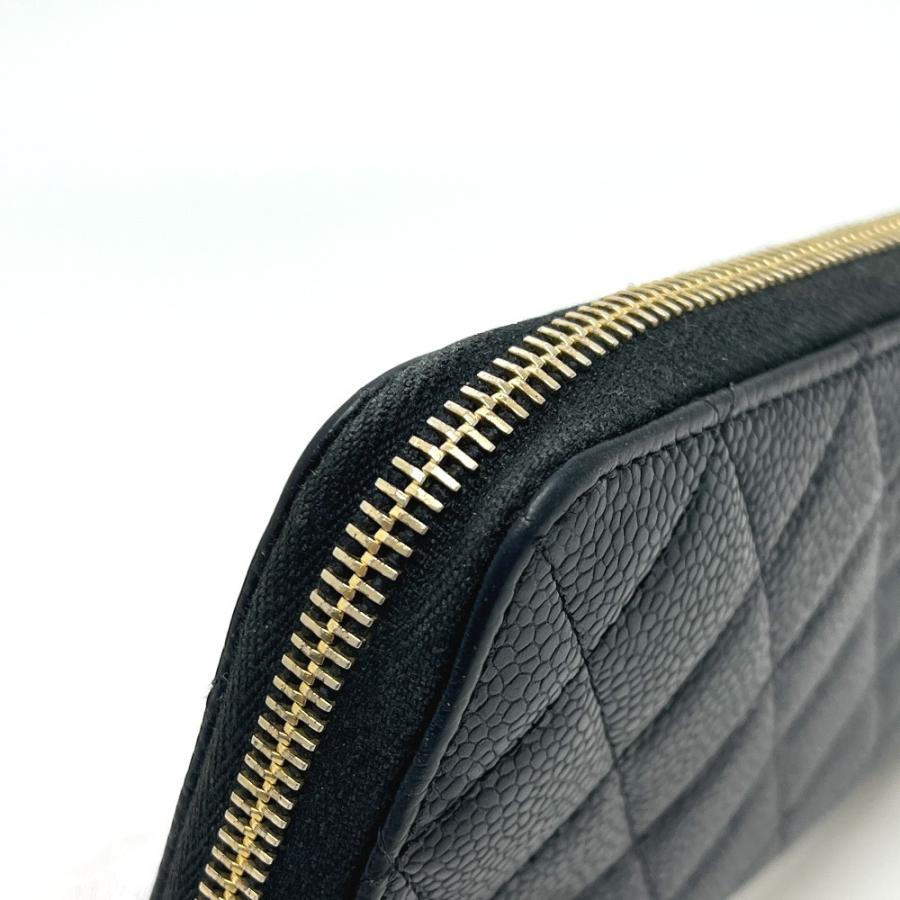 CHANEL◇長サイフ_ラウンドファスナー_マトラッセ_ココマーク_ 