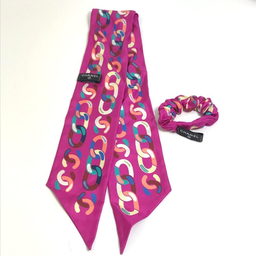 CHANEL シャネル ヘアアクセサリー 2022年VIP限定 チェーンモチーフ ノベルティ シュシュ シルク マルチカラー レディース【中古】未使用 | CHANEL | 01