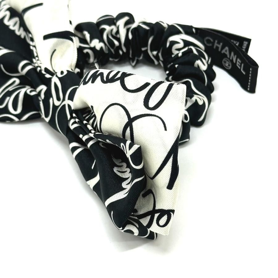 未使用 CHANEL シャネル 総柄 バイカラー リボン ヘアアクセサリー 髪飾り 小物 シュシュ ブラック レディース【中古】 | CHANEL | 01