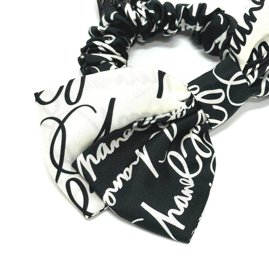 未使用 CHANEL シャネル 総柄 バイカラー リボン ヘアアクセサリー 髪飾り 小物 シュシュ ブラック レディース【中古】 | CHANEL | 02
