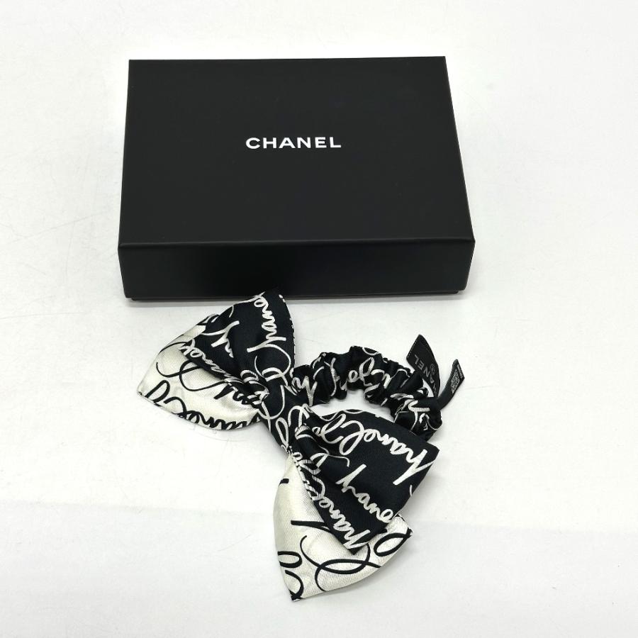 未使用 CHANEL シャネル 総柄 バイカラー リボン ヘアアクセサリー 髪飾り 小物 シュシュ ブラック レディース【中古】 | CHANEL | 08