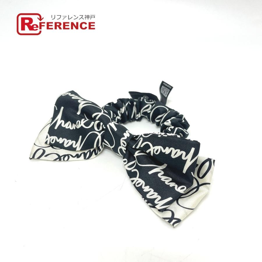 未使用 CHANEL シャネル 総柄 バイカラー リボン ヘアアクセサリー 髪飾り シュシュ ブラック レディース【中古】 | CHANEL