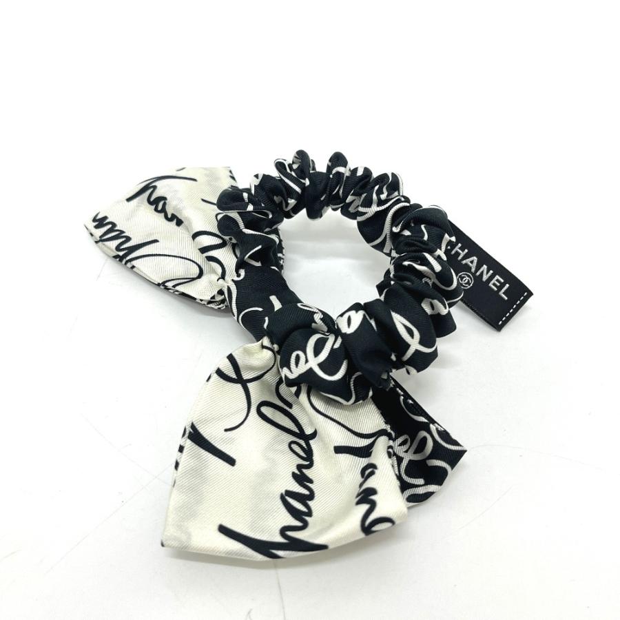 未使用 CHANEL シャネル 総柄 バイカラー リボン ヘアアクセサリー 髪飾り シュシュ ブラック レディース【中古】 | CHANEL | 01