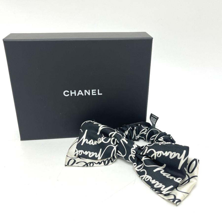 未使用 CHANEL シャネル 総柄 バイカラー リボン ヘアアクセサリー 髪飾り シュシュ ブラック レディース【中古】 | CHANEL | 04