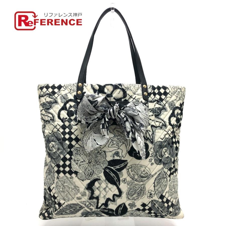 CHANEL シャネル カメリア カバン シェブロン コーデュロイ 肩掛け リボン ハンドバッグ トートバッグ ホワイト レディース【中古】 | CHANEL