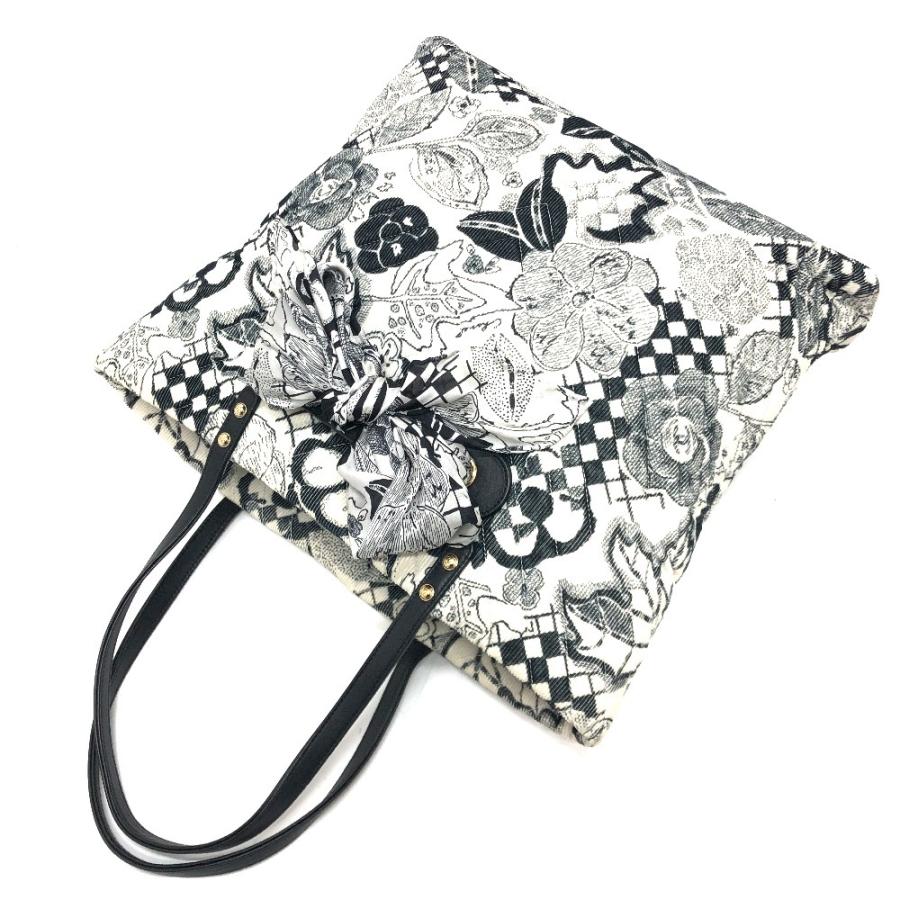 CHANEL シャネル カメリア カバン シェブロン コーデュロイ 肩掛け リボン ハンドバッグ トートバッグ ホワイト レディース【中古】 | CHANEL | 02