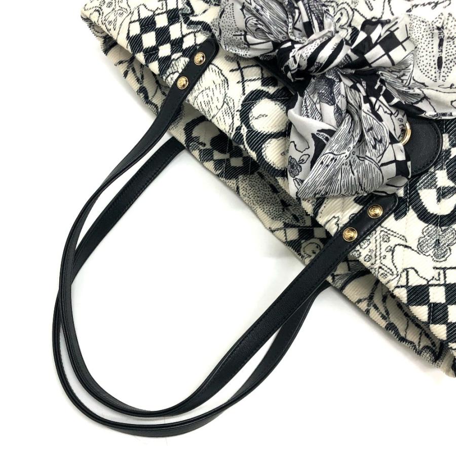 CHANEL シャネル カメリア カバン シェブロン コーデュロイ 肩掛け リボン ハンドバッグ トートバッグ ホワイト レディース【中古】 | CHANEL | 06