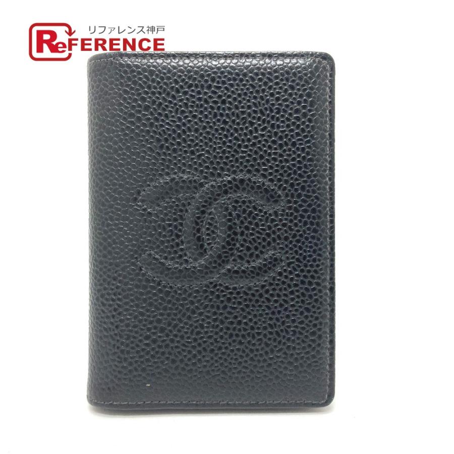 CHANEL シャネル パスケース ココマーク CC 名刺入れ 2つ折り カードケース キャビアスキン ブラック レディース【中古】 | CHANEL