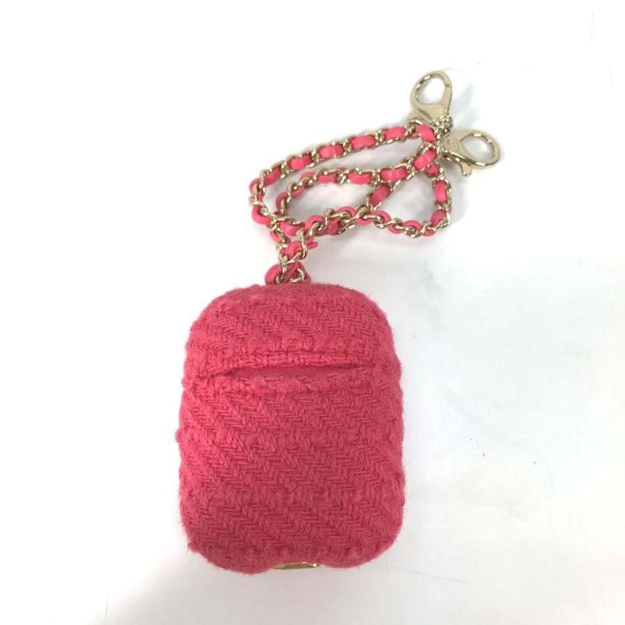 美品 CHANEL シャネル airpodsケース エアポッズ チェーン付き アップル apple ポーチ イヤフォンケース ピンク レディース【中古】の画像