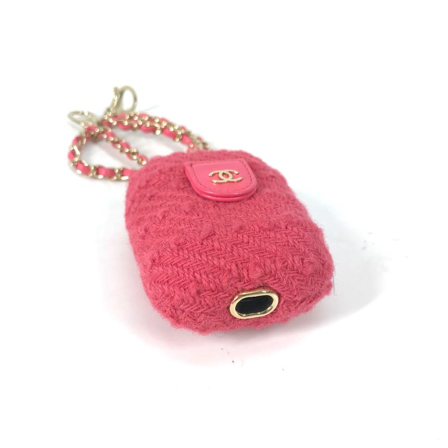 美品 CHANEL シャネル airpodsケース エアポッズ チェーン付き アップル apple ポーチ イヤフォンケース ピンク レディース【中古】の画像