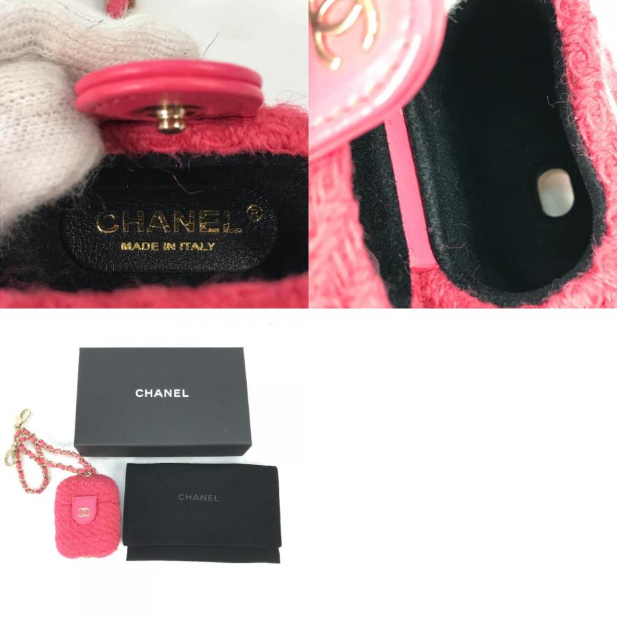 美品 CHANEL シャネル airpodsケース エアポッズ チェーン付き アップル apple ポーチ イヤフォンケース ピンク レディース【中古】の画像