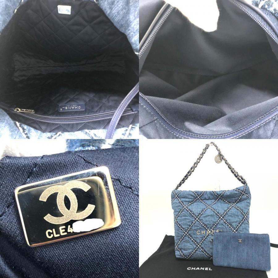 未使用 CHANEL シャネル AS3260 シャネル22 マトラッセ メダルチャーム付  スモール ホーボー 肩掛けバック ブルー レディース【中古】の画像
