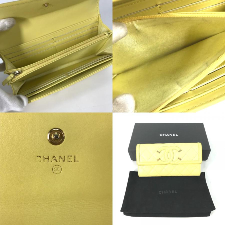CHANEL シャネル フィリグリー CC ココマーク 2つ折り ロングウォレット 長財布 イエロー レディース【中古】 | CHANEL | 09