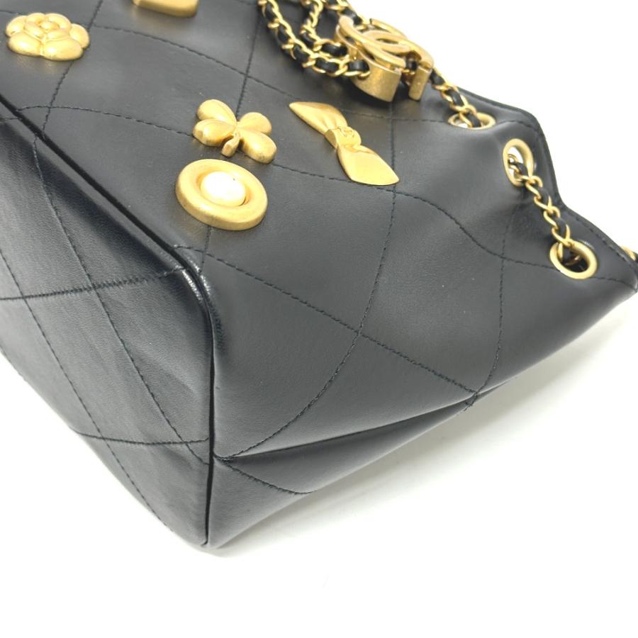 美品 CHANEL シャネル AS5824 ドローストリング アイコン チェーン カバン バッグ  25K ショルダーバッグ ブラック レディース【中古】の画像