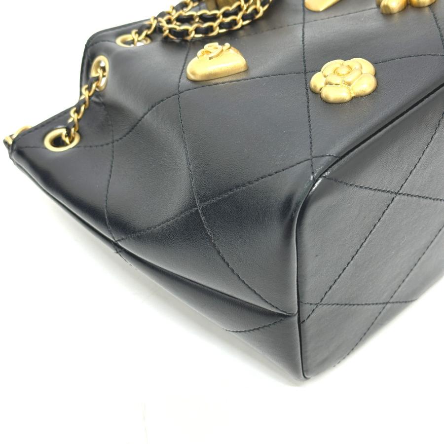 美品 CHANEL シャネル AS5824 ドローストリング アイコン チェーン カバン バッグ  25K ショルダーバッグ ブラック レディース【中古】の画像