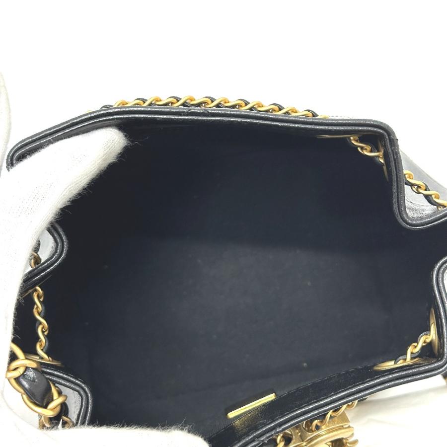 美品 CHANEL シャネル AS5824 ドローストリング アイコン チェーン カバン バッグ  25K ショルダーバッグ ブラック レディース【中古】の画像
