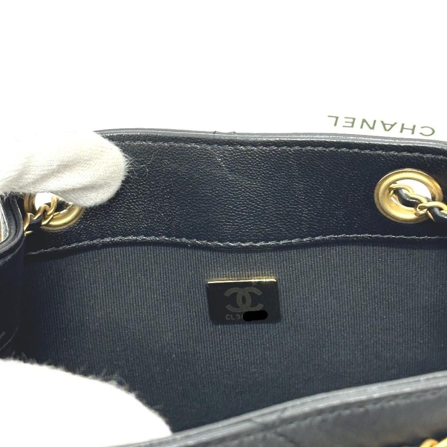 美品 CHANEL シャネル AS5824 ドローストリング アイコン チェーン カバン バッグ  25K ショルダーバッグ ブラック レディース【中古】の画像