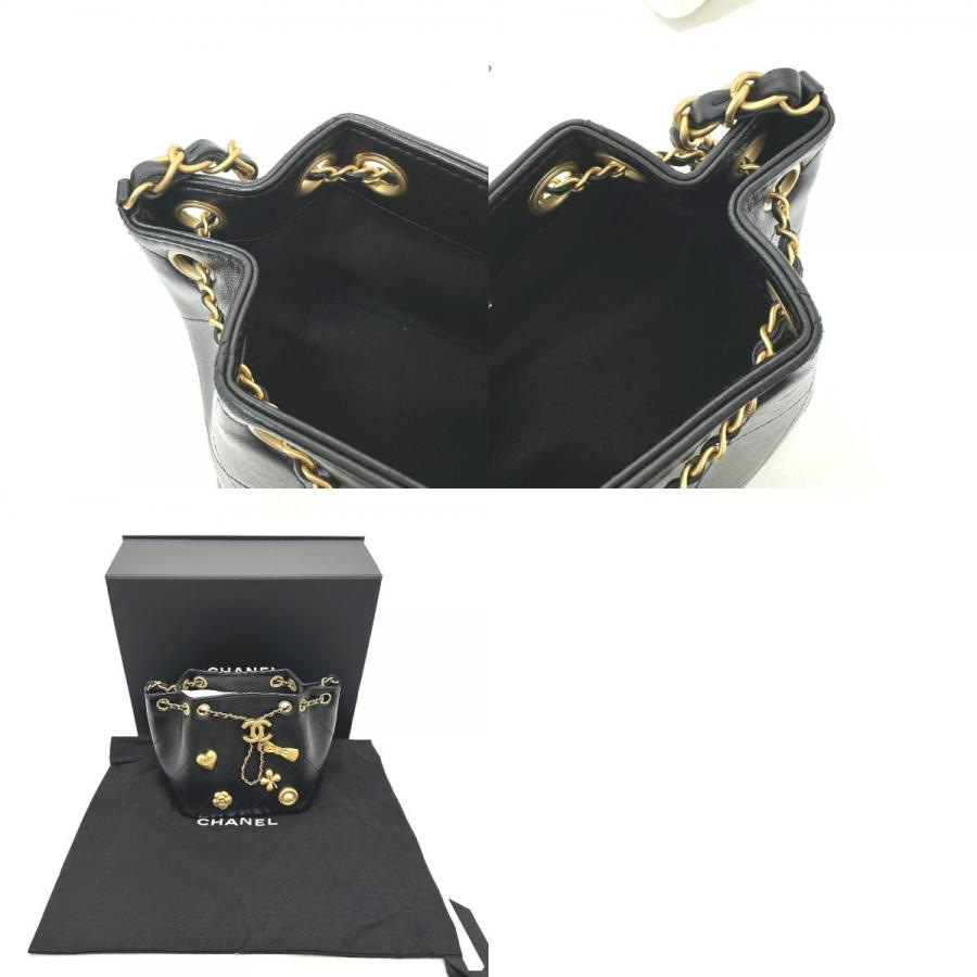 美品 CHANEL シャネル AS5824 ドローストリング アイコン チェーン カバン バッグ  25K ショルダーバッグ ブラック レディース【中古】の画像