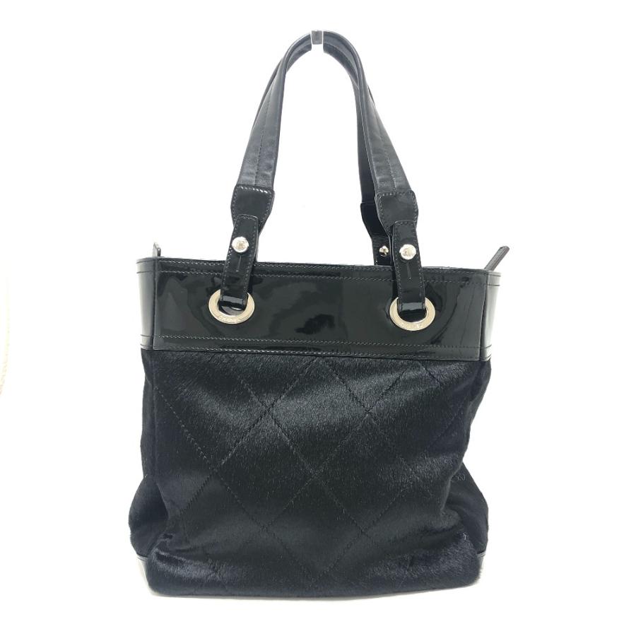 美品 CHANEL シャネル A34208 CC ココマーク パリビアリッツＰＭ エナメル×ハラコ×レザー トートバック カバン レディース【中古】 | CHANEL | 01