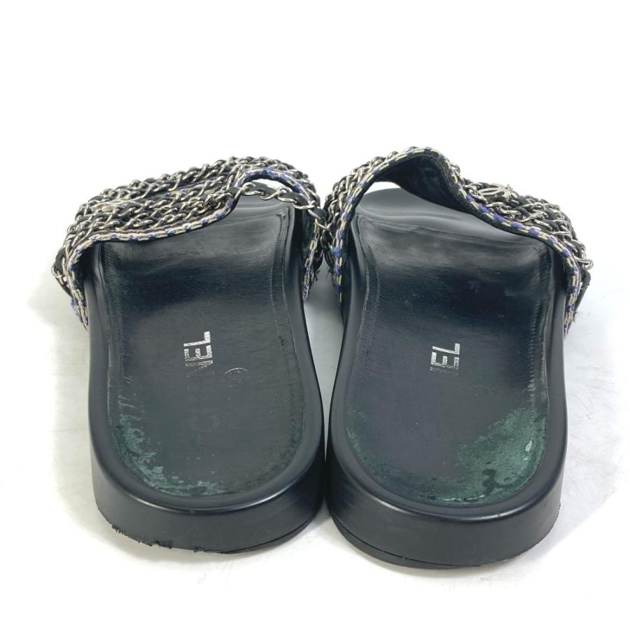 CHANEL シャネル G31627 CC ココマーク 6連チェーン 靴 フラット ペタンコ サンダル レザー ブラック レディース【中古】 | CHANEL | 02