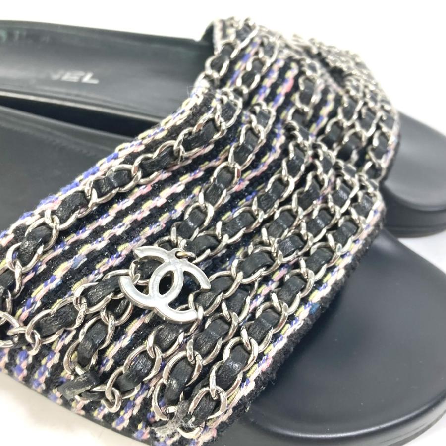 CHANEL シャネル G31627 CC ココマーク 6連チェーン 靴 フラット ペタンコ サンダル レザー ブラック レディース【中古】 | CHANEL | 06