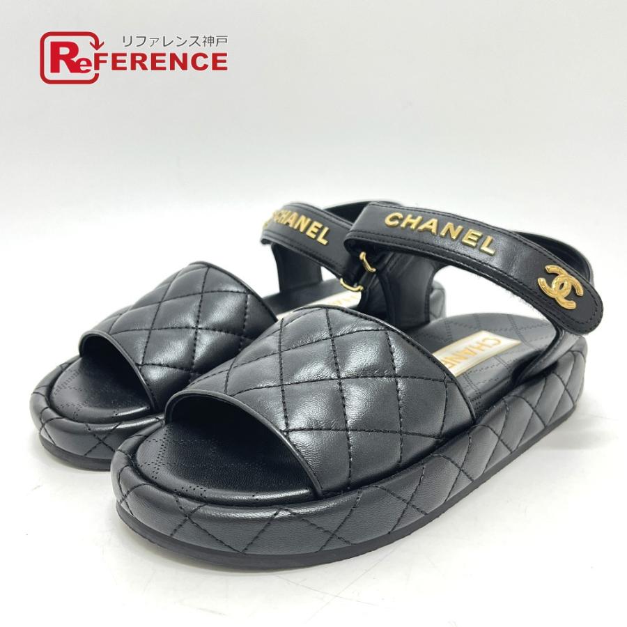 未使用 CHANEL シャネル G45430 ロゴ ココマーク ベルクロ 靴 マトラッセ サンダル ブラック レディース【中古】 | CHANEL