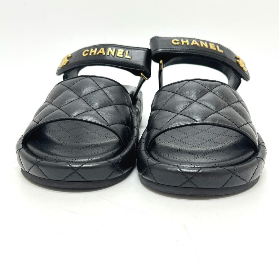 未使用 CHANEL シャネル G45430 ロゴ ココマーク ベルクロ 靴 マトラッセ サンダル ブラック レディース【中古】 | CHANEL | 01