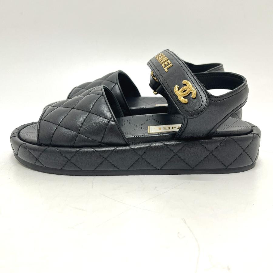 未使用 CHANEL シャネル G45430 ロゴ ココマーク ベルクロ 靴 マトラッセ サンダル ブラック レディース【中古】 | CHANEL | 02