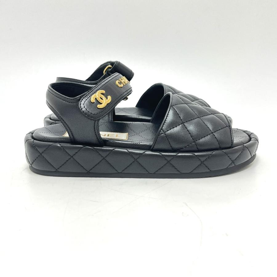 未使用 CHANEL シャネル G45430 ロゴ ココマーク ベルクロ 靴 マトラッセ サンダル ブラック レディース【中古】 | CHANEL | 04
