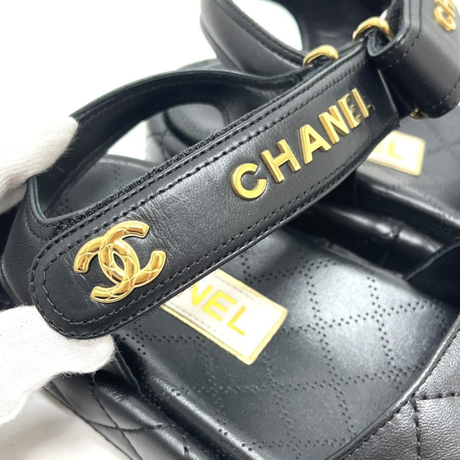 未使用 CHANEL シャネル G45430 ロゴ ココマーク ベルクロ 靴 マトラッセ サンダル ブラック レディース【中古】 | CHANEL | 06