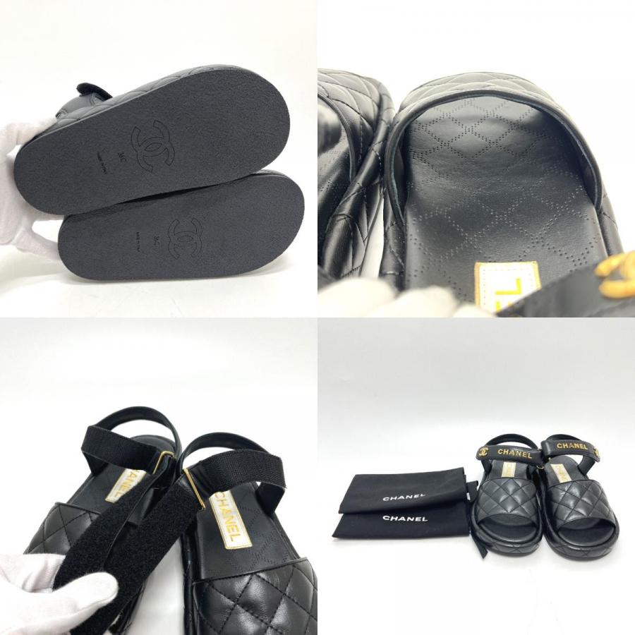 未使用 CHANEL シャネル G45430 ロゴ ココマーク ベルクロ 靴 マトラッセ サンダル ブラック レディース【中古】 | CHANEL | 09