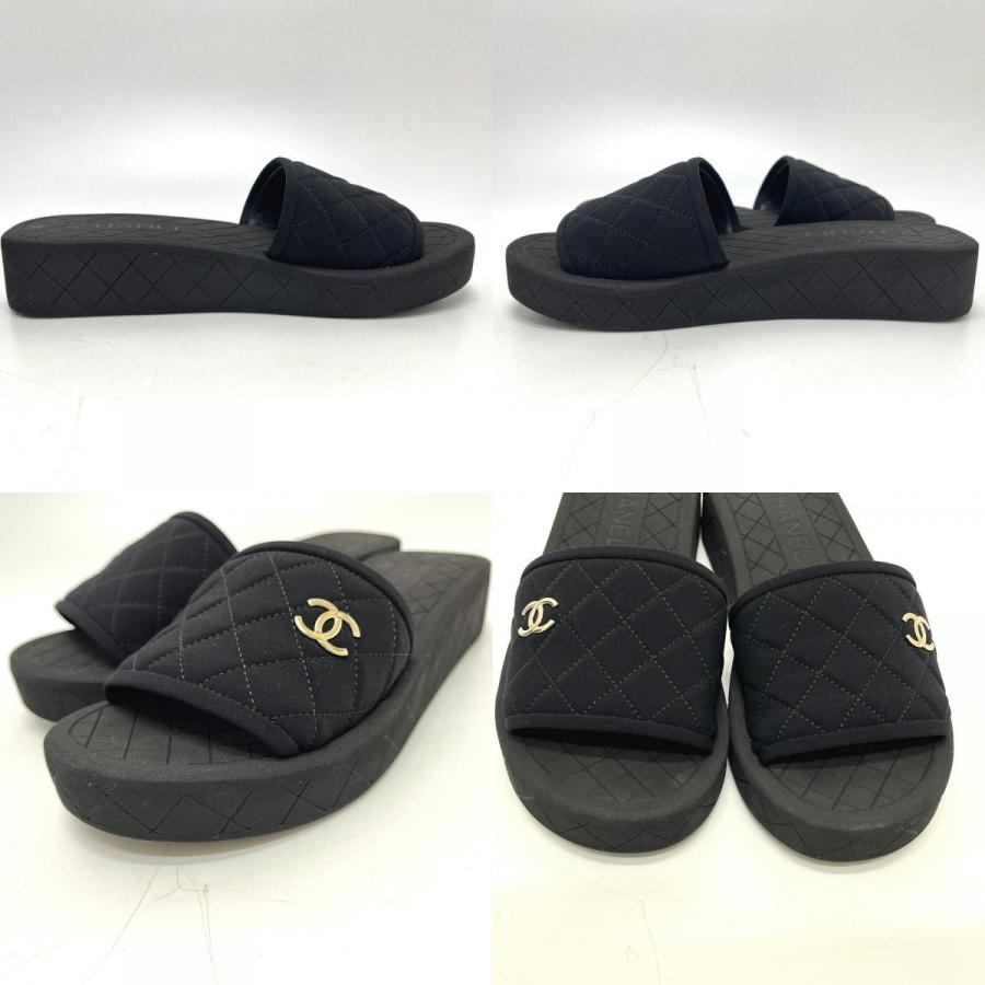 未使用 CHANEL シャネル G40144 ココマーク スライドサンダル 厚底フラット 靴 マトラッセ サンダル ブラック レディース【中古】 | CHANEL | 08