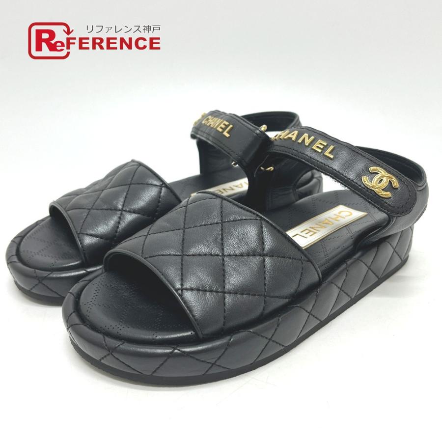 未使用 CHANEL シャネル G45430 ロゴ ココマーク ベルクロ 靴 マトラッセ サンダル ブラック レディース【中古】 | CHANEL