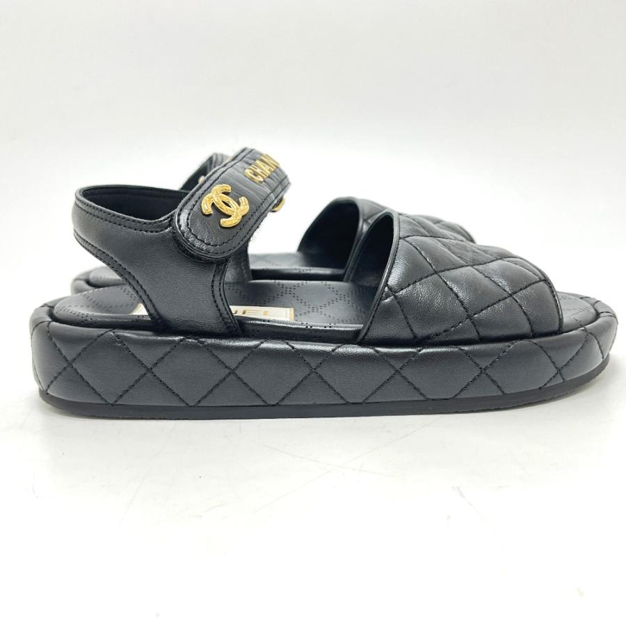 未使用 CHANEL シャネル G45430 ロゴ ココマーク ベルクロ 靴 マトラッセ サンダル ブラック レディース【中古】 | CHANEL | 02