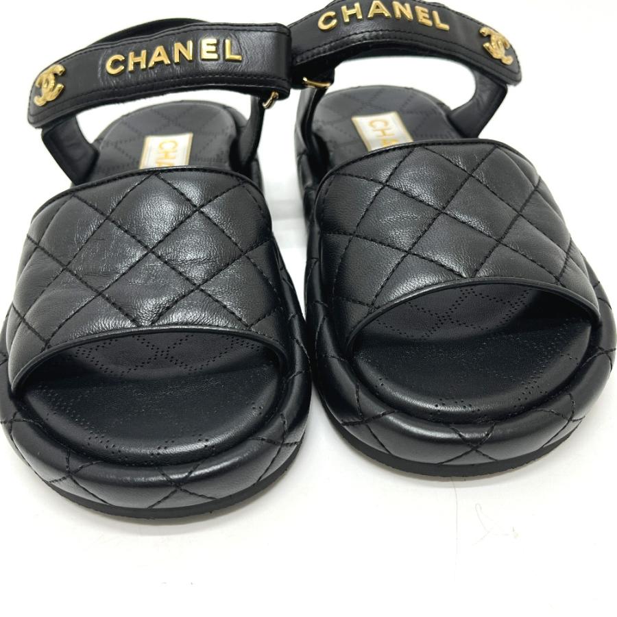 未使用 CHANEL シャネル G45430 ロゴ ココマーク ベルクロ 靴 マトラッセ サンダル ブラック レディース【中古】 | CHANEL | 06
