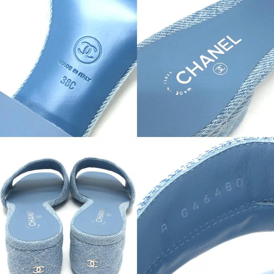 未使用 CHANEL シャネル 25SS マトラッセ ココマーク ミュール ヒール 靴 シューズ デニム サンダル ブルー レディース【中古】 | CHANEL | 08