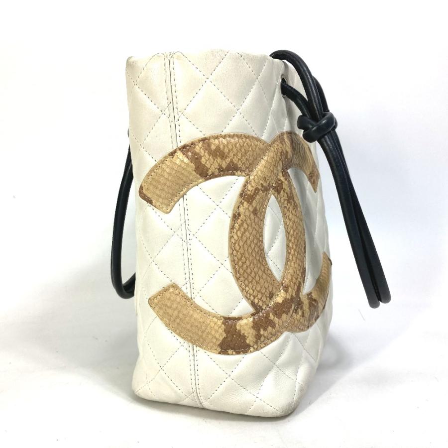 CHANEL シャネル A25167 カンボンライン CC ココマーク カバン ショルダーバッグ 肩掛け トートバッグ ラムスキン ホワイト【中古】の画像
