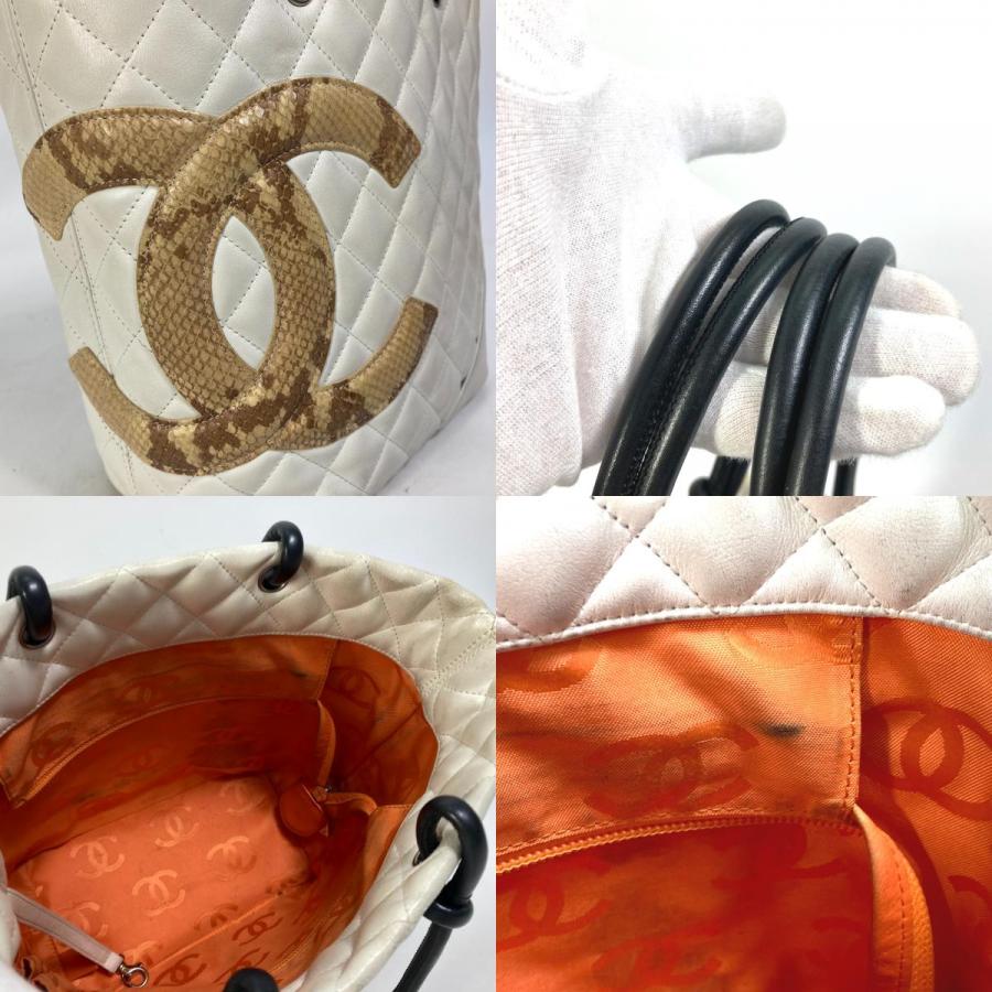 CHANEL シャネル A25167 カンボンライン CC ココマーク カバン ショルダーバッグ 肩掛け トートバッグ ラムスキン ホワイト【中古】の画像