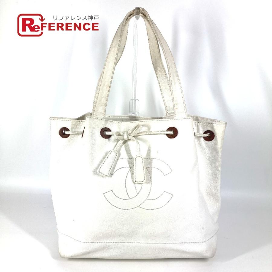 CHANEL シャネル CC ココマーク ロゴ 巾着 カバン トートバッグ 肩掛け ヴィンテージ ショルダーバッグ ホワイト レディース【中古】 | CHANEL