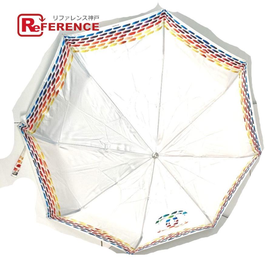 CHANEL シャネル CC ココマーク ワンタッチ クレヨンペイント 折り畳み アンブレラ 傘 ポリエステル ホワイト レディース【中古】未使用 | CHANEL