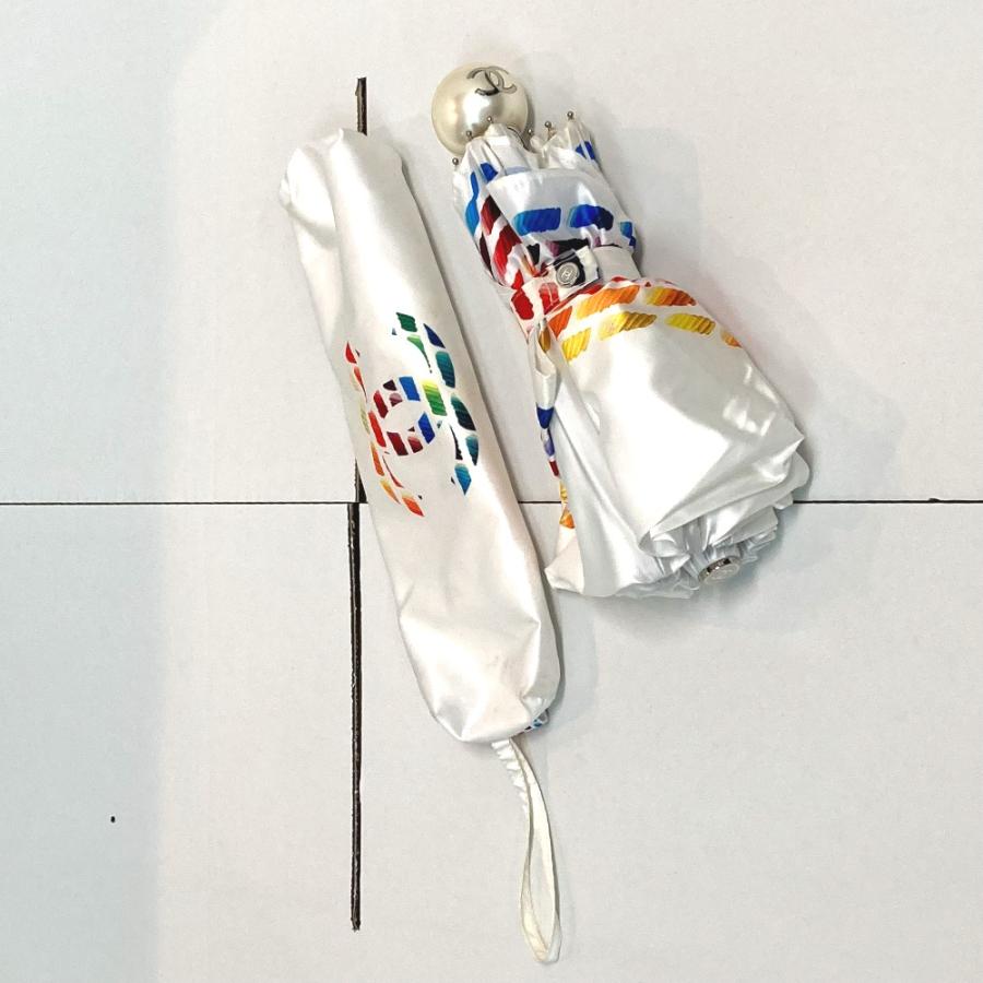 CHANEL シャネル CC ココマーク ワンタッチ クレヨンペイント 折り畳み アンブレラ 傘 ポリエステル ホワイト レディース【中古】未使用 | CHANEL | 09