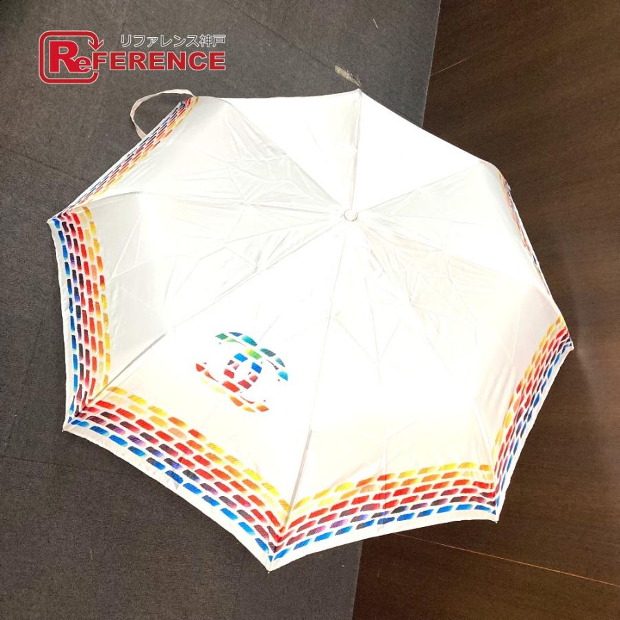 CHANEL シャネル CC ココマーク ロゴ 折り畳み傘 アンブレラ パール レインボー 傘 マルチカラー レディース【中古】 | CHANEL