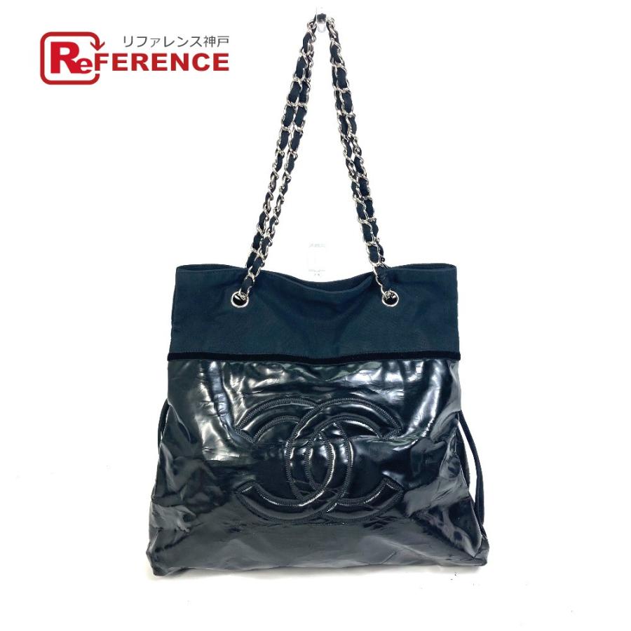 CHANEL シャネル 肩掛け ココマーク CC チェーン ショルダーバッグ トートバッグ エナメル ブラック レディース【中古】 | CHANEL