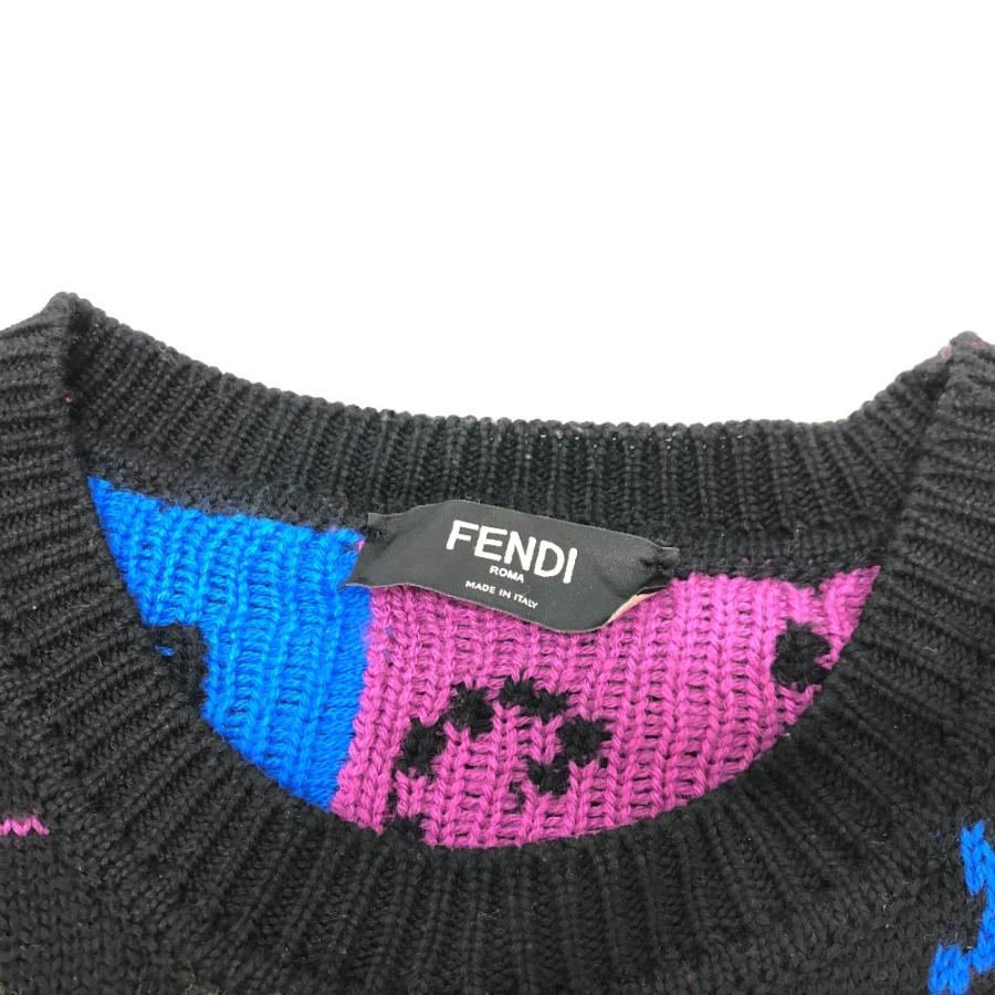 FENDI フェンディ FZY463 AH3E ロゴマルチカラー アパレル ARTIST ALLOVER ニット クルーネック 21AW セーター ブラック メンズ【中古】 | FENDI | 02